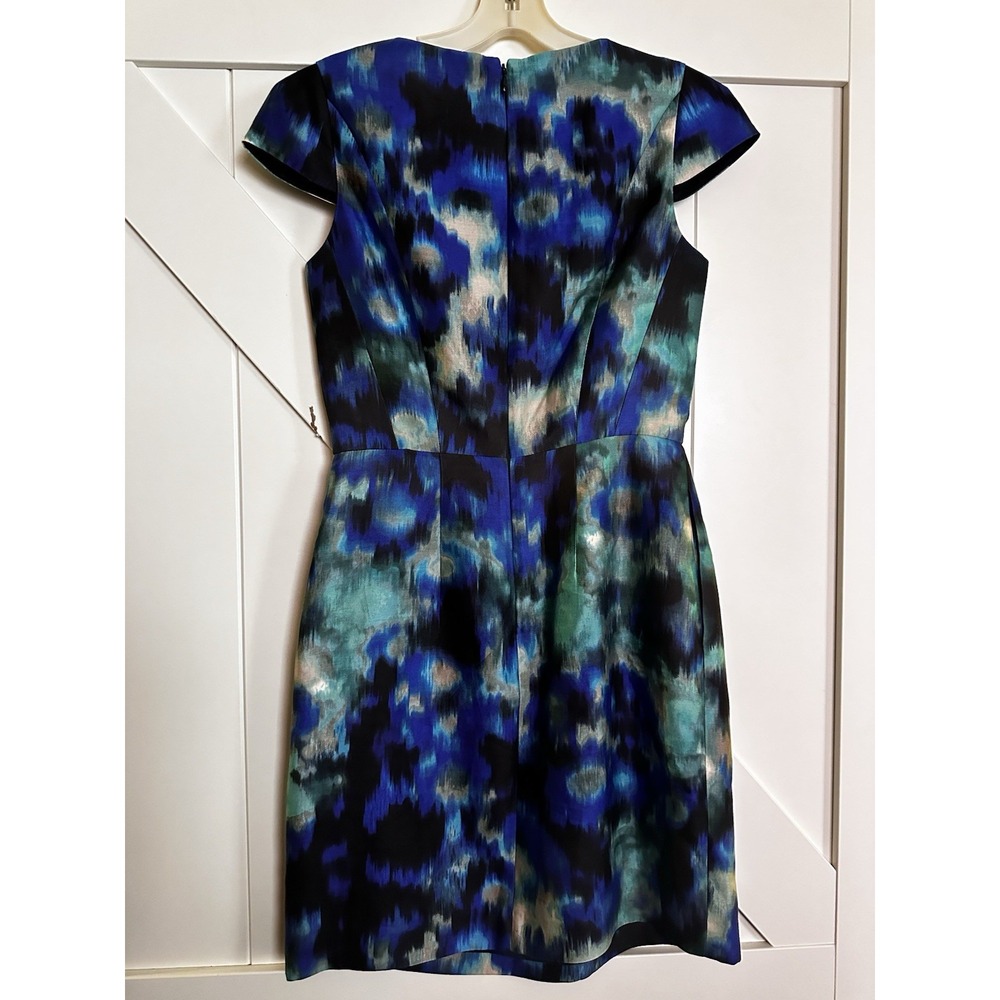 Shoshanna Blue Black Aqua Printed‎ Knee Length Dress Pockets Silk Blend  Sz 2 - Picture 2 of 4